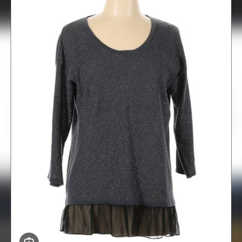 August Silk Women's Charcoal Top with Sheer Black Hem.pit To Pit 22"
